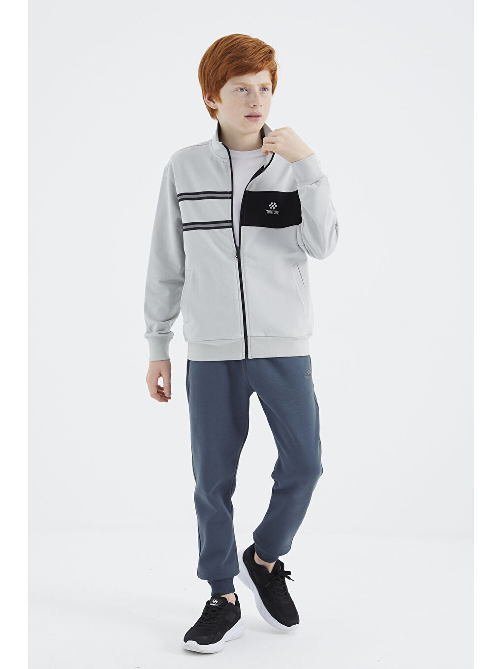 Bej Taş Dik Yaka Erkek Çocuk Sweatshirt - 11183-1