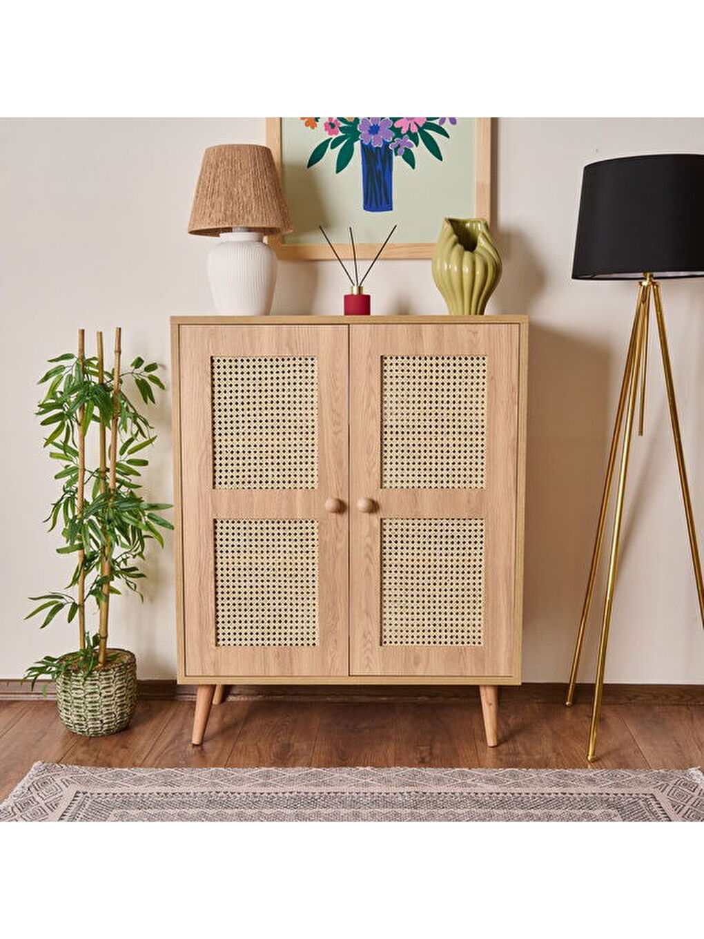 Kahverengi 2 Kapaklı Hazeran Çok Amaçlı Dolap - Safir Meşe - 80 cm-6