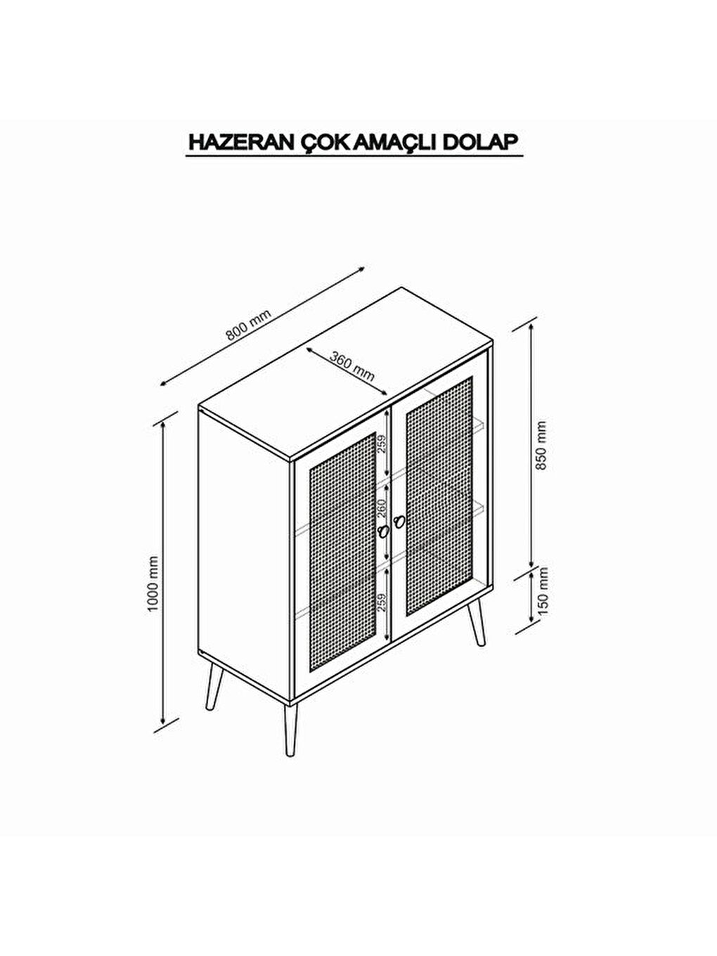 Kahverengi 2 Kapaklı Hazeran Çok Amaçlı Dolap - Safir Meşe - 80 cm-8