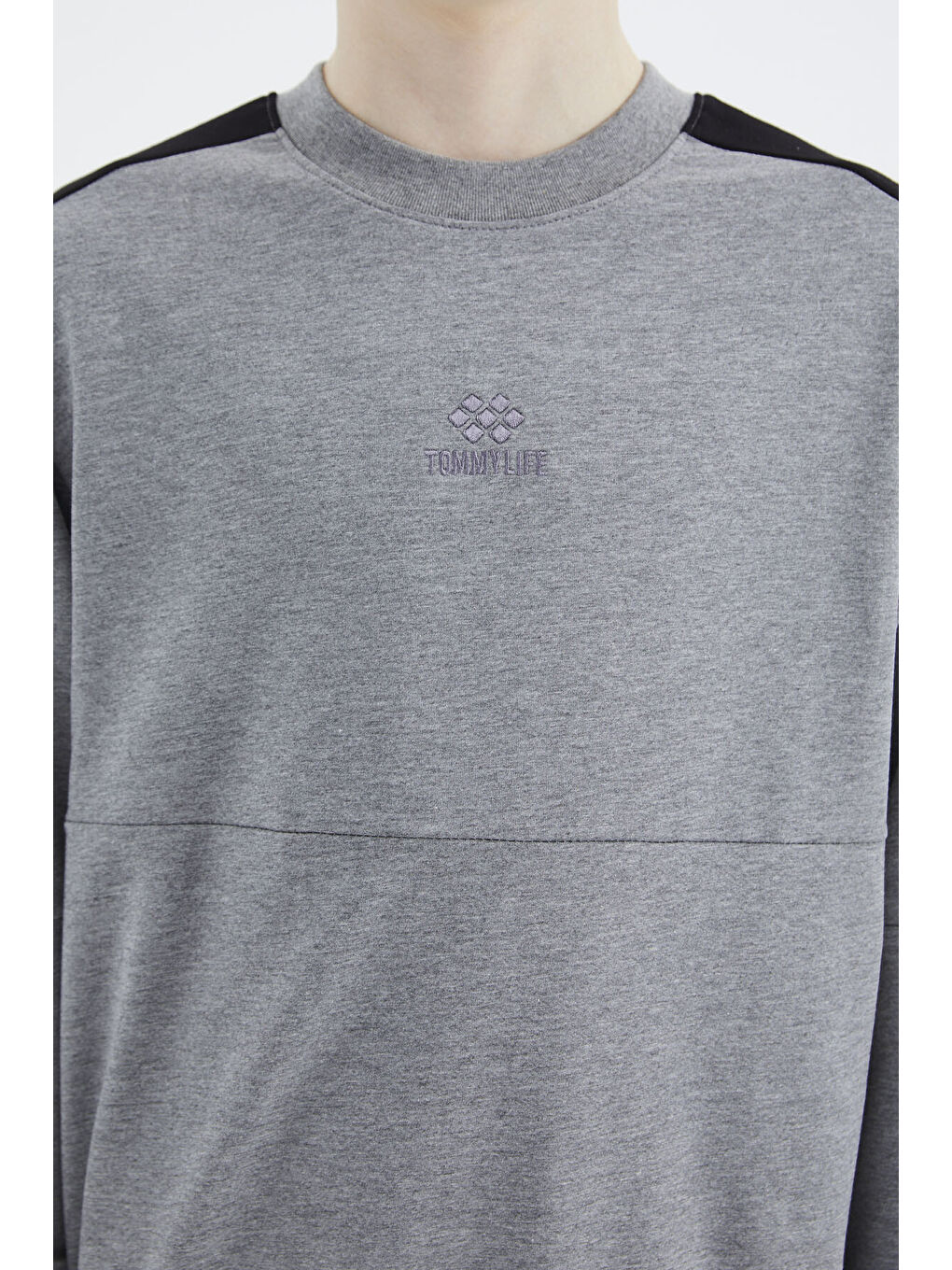 Gri Melanj Basic O Yaka Erkek Çocuk Sweatshirt - 11182-2