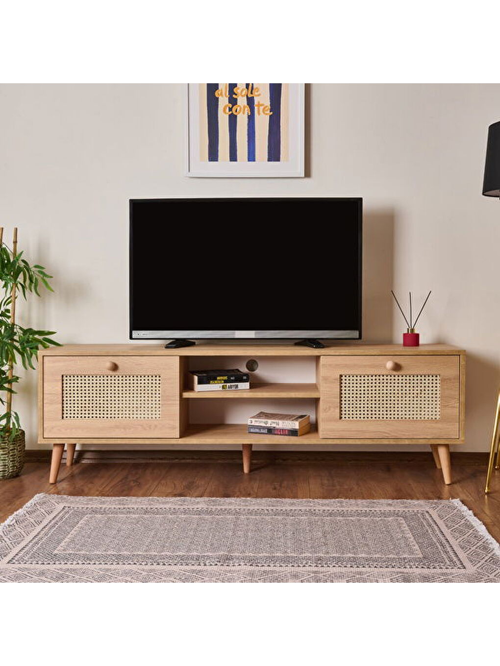 Kahverengi 2 Kapaklı Hazeran Tv Ünitesi - Safir Meşe - 160 cm