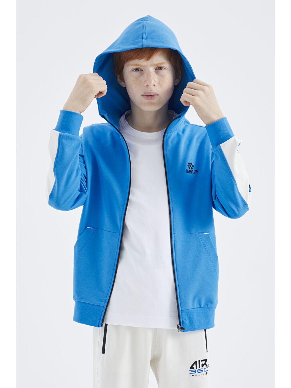 Mavi Saks Fermuarlı Erkek Çocuk Sweatshirt - 11180-1