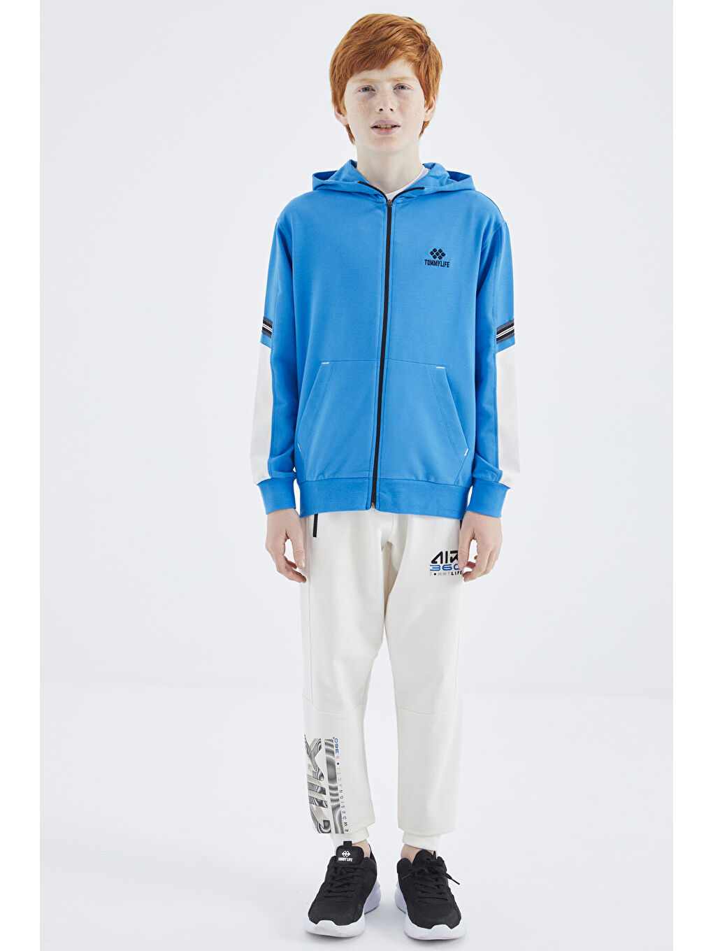 Mavi Saks Fermuarlı Erkek Çocuk Sweatshirt - 11180-5