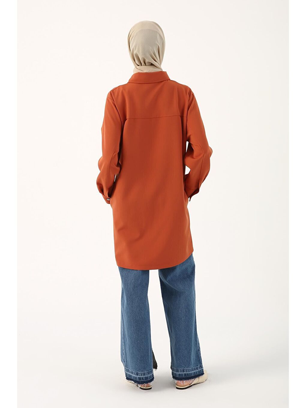 Kahverengi Yeni Kiremit Büyük Cepli Fermuarlı Rahat Kalıp Ferace-3