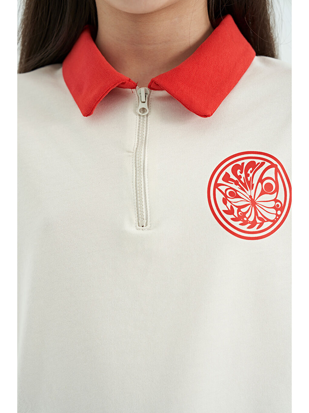 Ekru Yakalı Kısa Kollu Rahat Form Kız Çocuk Şort Takım - 75131-2