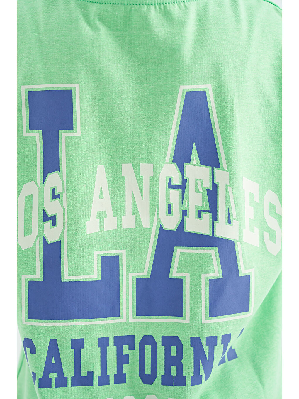 Neon Yeşil Ön Arka Baskılı O Yaka Oversize Kısa Kollu Kız Çocuk Tişört - 75127-4