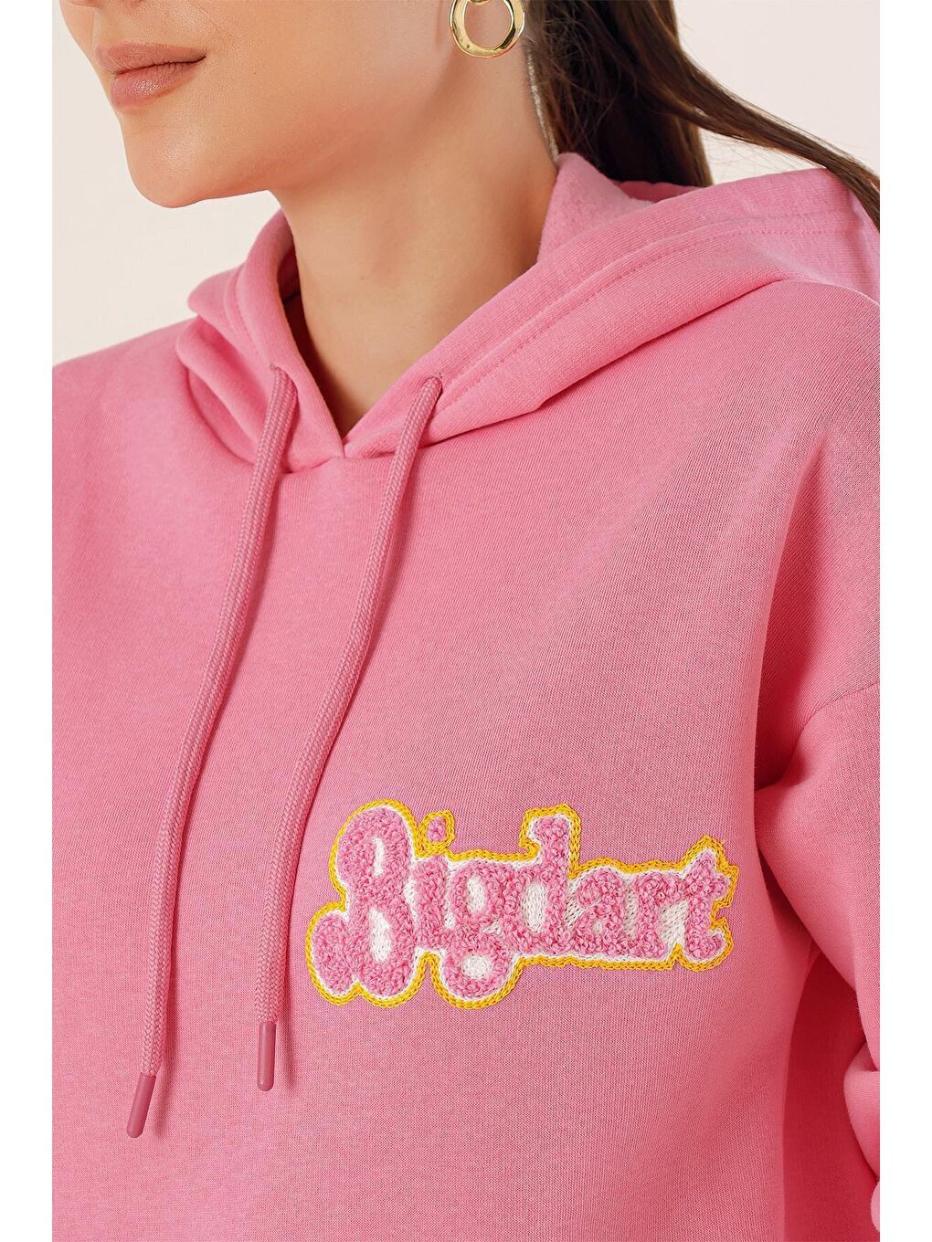 Bigdart Pembe 55424 Nakışlı Oversize Sweeatshirt - Pembe - 4