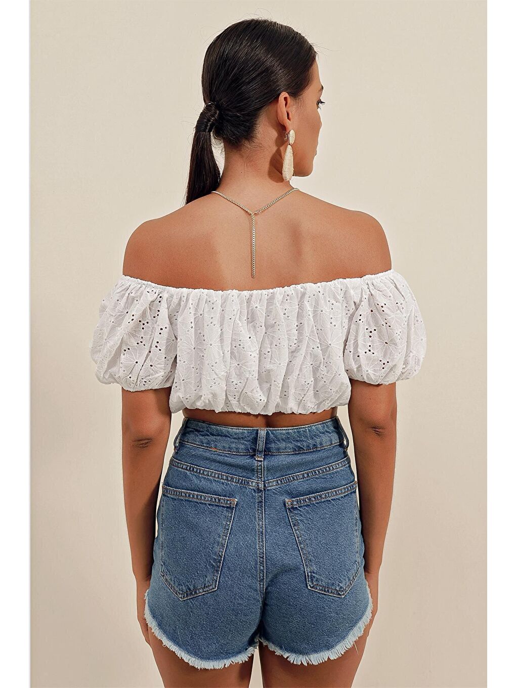 0481 Fistolu Straplez Bluz - Ekru-5