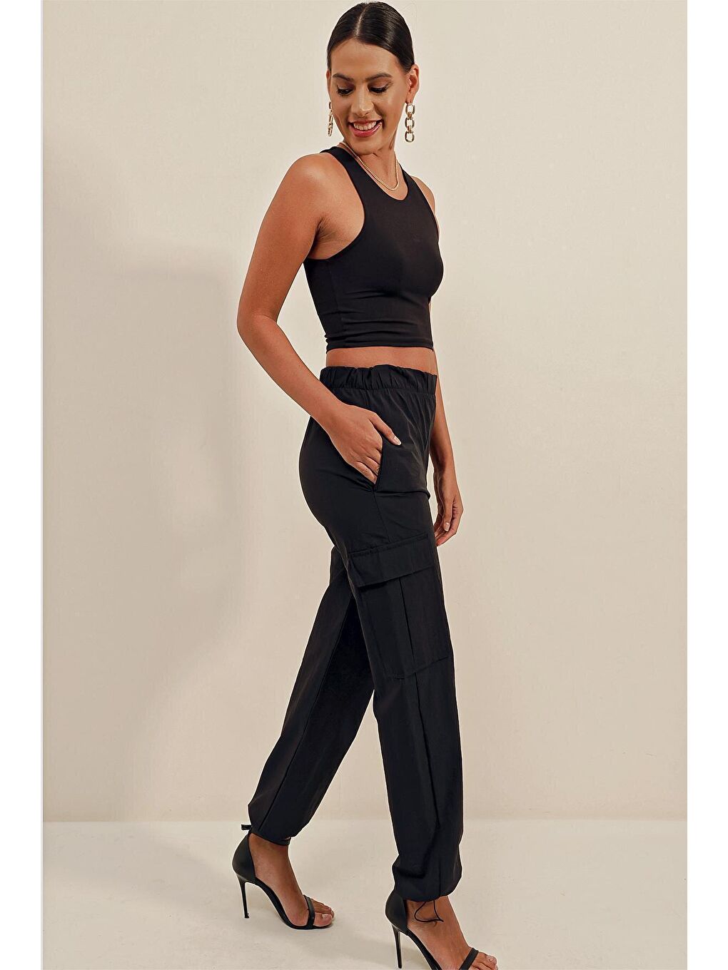 6581 Paraşüt Pantolon - Siyah-4