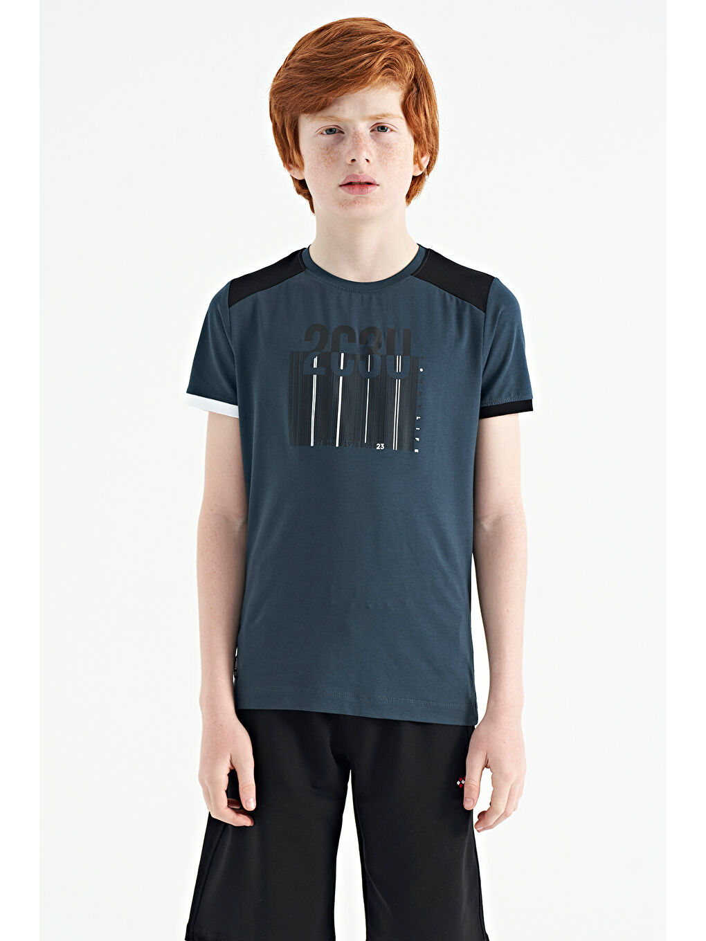 Orman Yeşili Baskı Detaylı O Yaka Standart Kalıp Erkek Çocuk Tişört - 11157