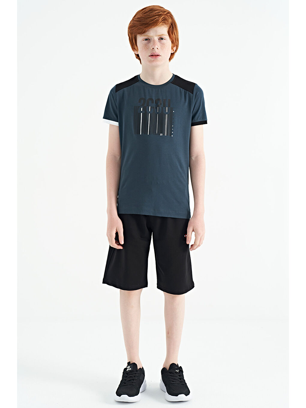 Orman Yeşili Baskı Detaylı O Yaka Standart Kalıp Erkek Çocuk Tişört - 11157-1