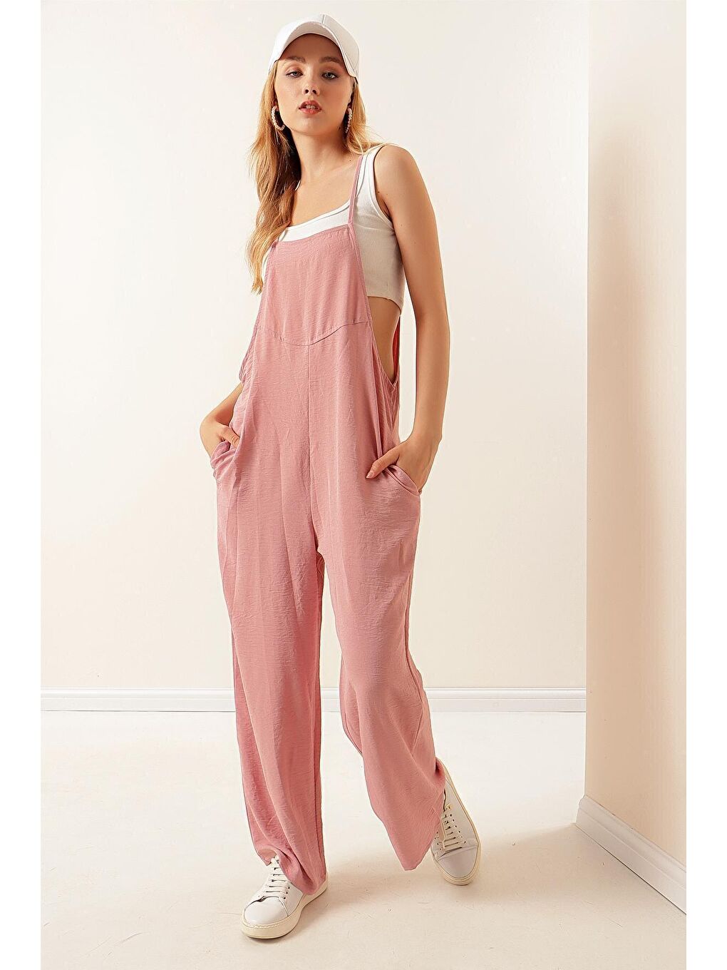 7019 Askılı Bahçivan Tulum - Pembe