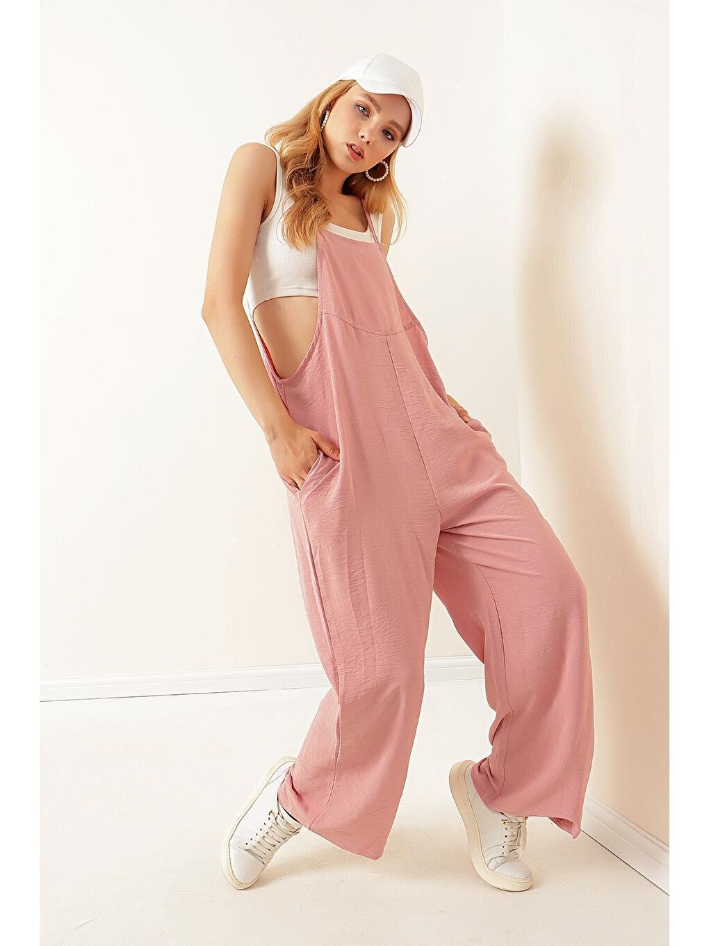 7019 Askılı Bahçivan Tulum - Pembe-2