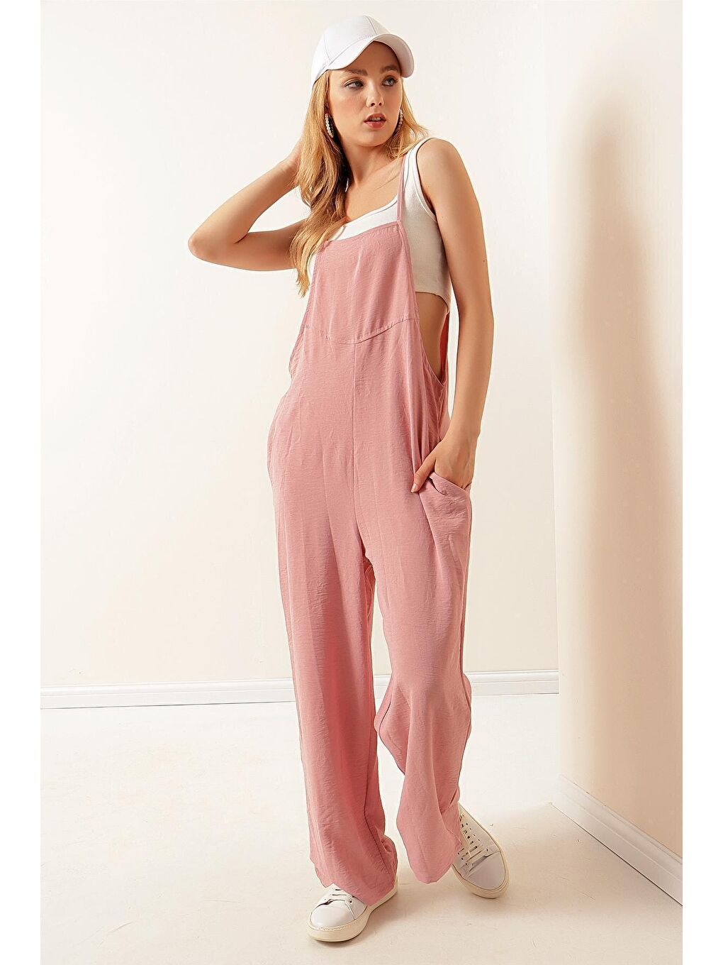 7019 Askılı Bahçivan Tulum - Pembe-4