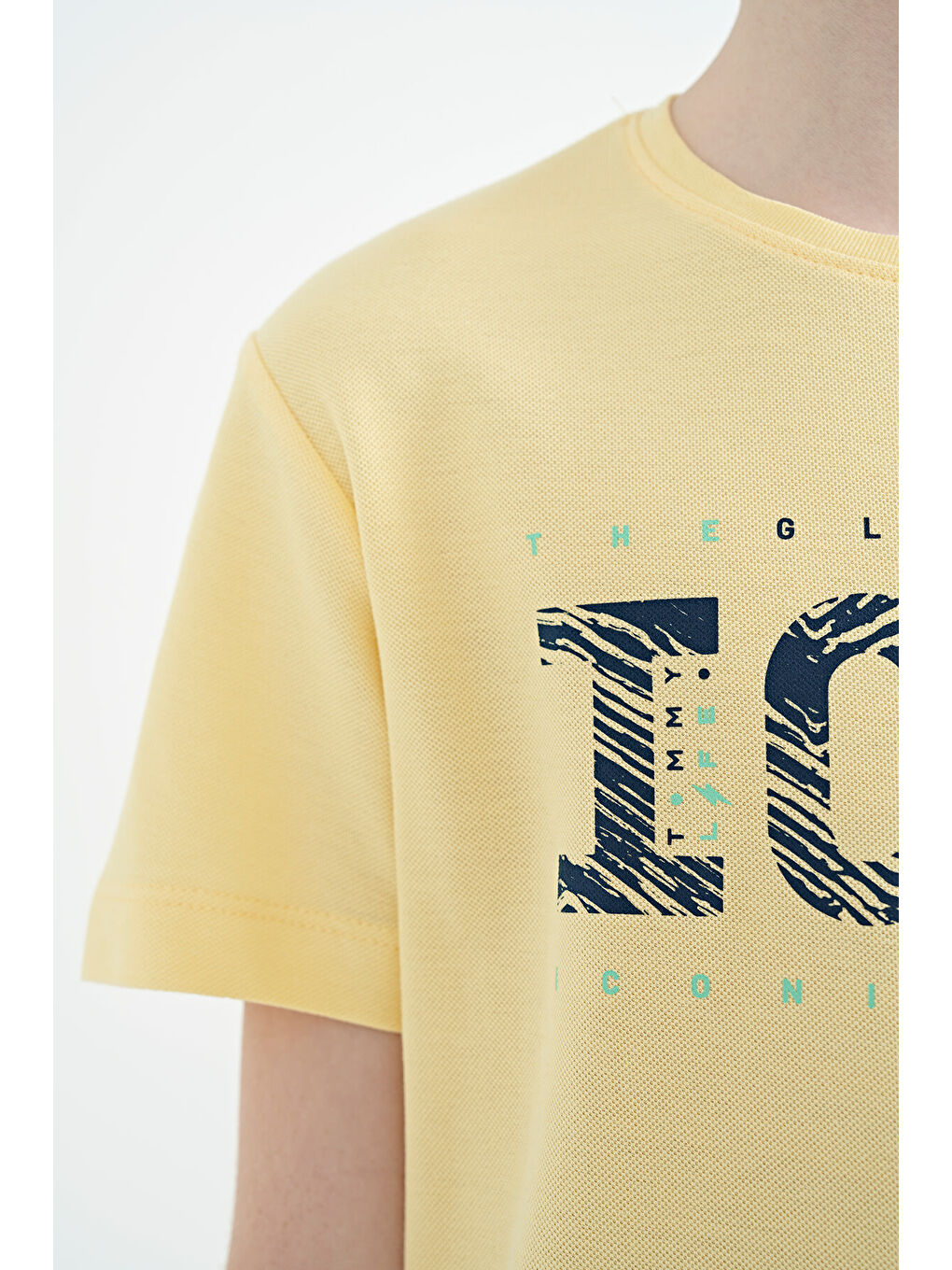 Sarı Ön Yazı Nakışlı O Yaka Standart Kalıp Erkek  Çocuk Tişört - 11118-4