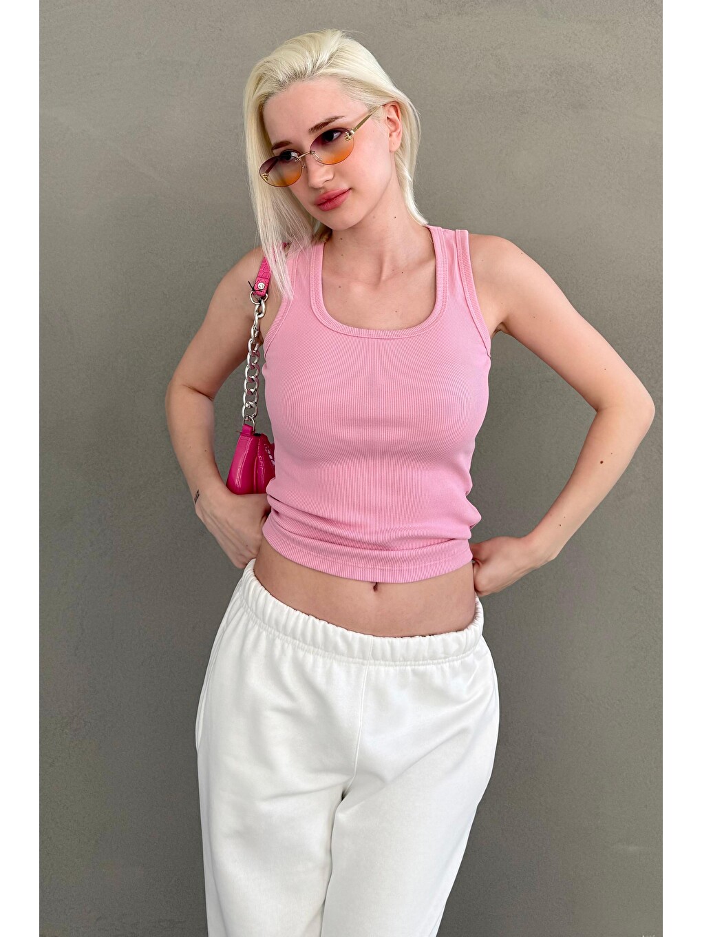 Pembe Kalın Askılı Kadın Atlet Mg2440-1