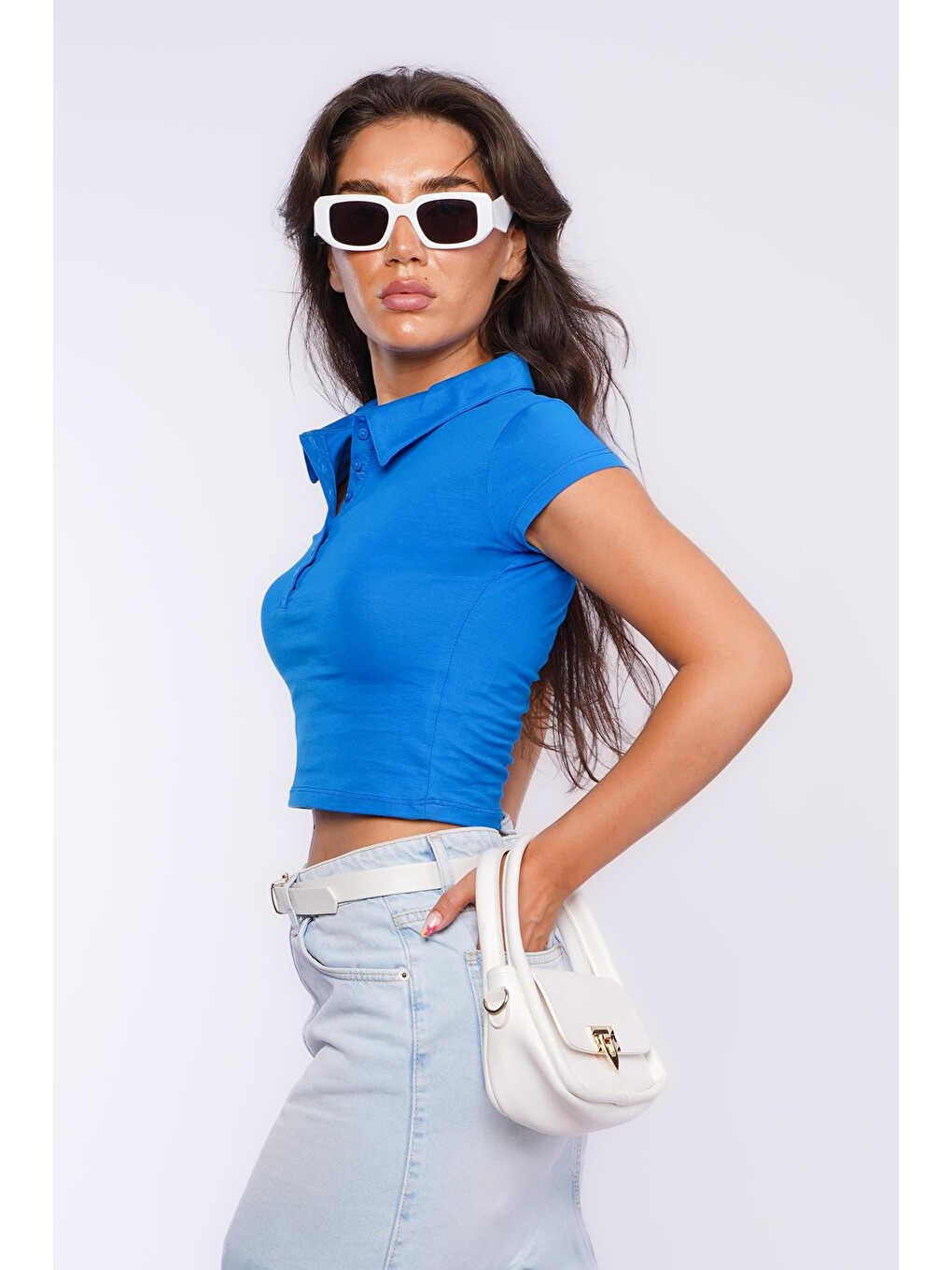 Mavi Polo Yaka Basic Kadın Tişört Mg2455-2