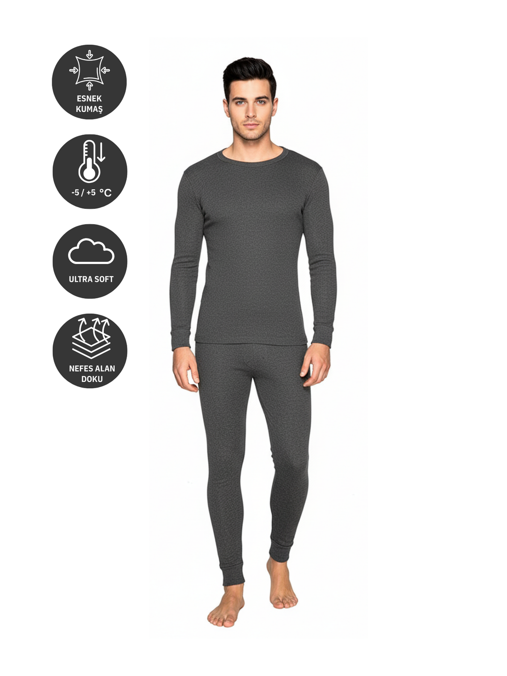 Ekru Artica Unisex Termal İçlik Set Antrasit-2
