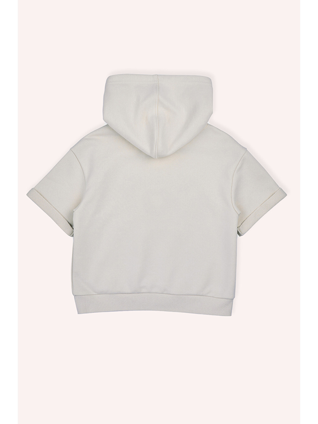 Kız Çocuk Kapüşonlu Kısa Kollu Ön Bedeni Simli Nakışlı Cepli Bej Sweatshirt-2