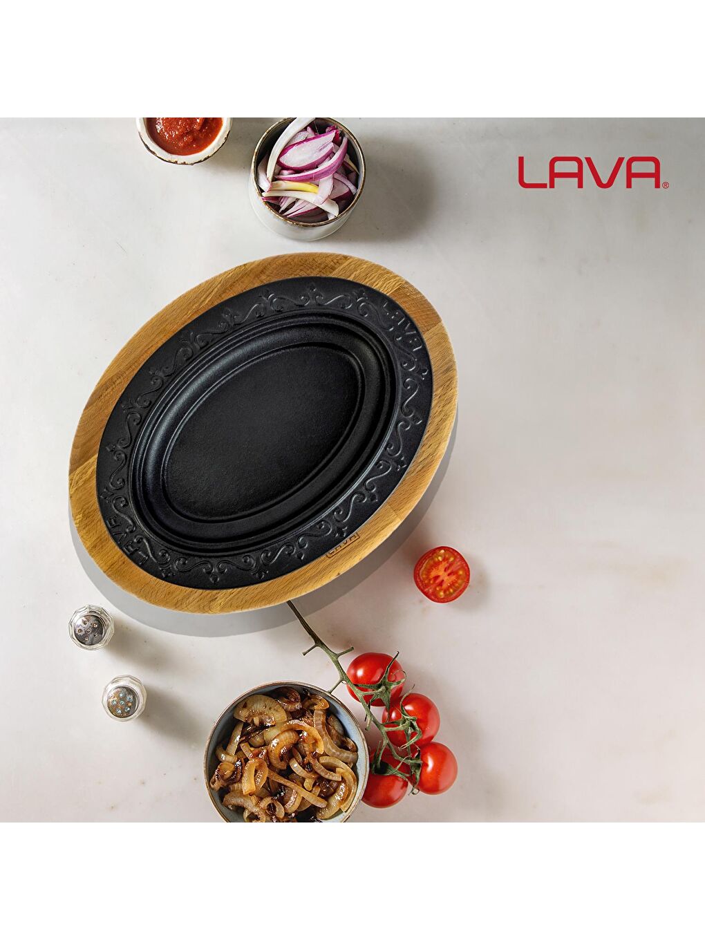 LAVA Siyah Oval Döner, Kebap Tabağı Kayın Servis Ahşabı. Ölçü 28x20cm. - 6