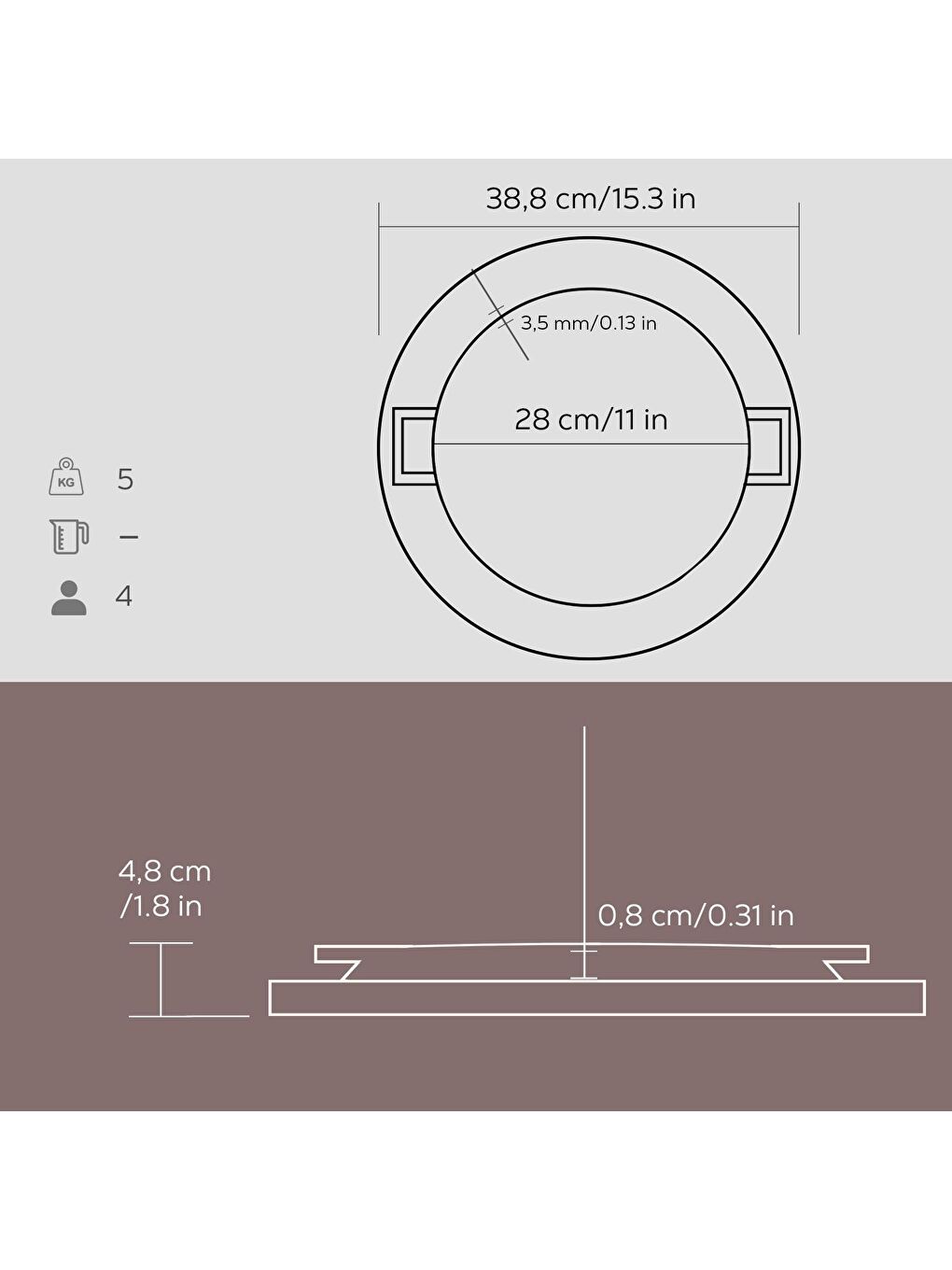 Siyah Yuvarlak Çift Yön Izgara Tavası Kayın Servis Ahşabı Döküm Demir Yekpare Çift Kulplu Çap(Ø)28cm.-3