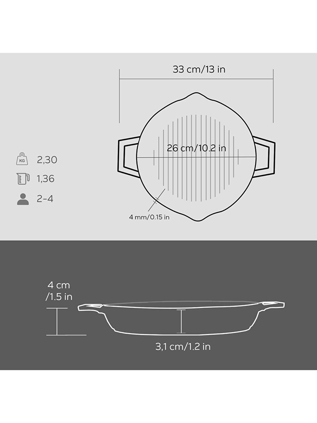 LAVA Siyah Yuvarlak Izgara Tavası Döküm Demir Yekpare Çift Kulplu Çap(Ø)26cm. - 4