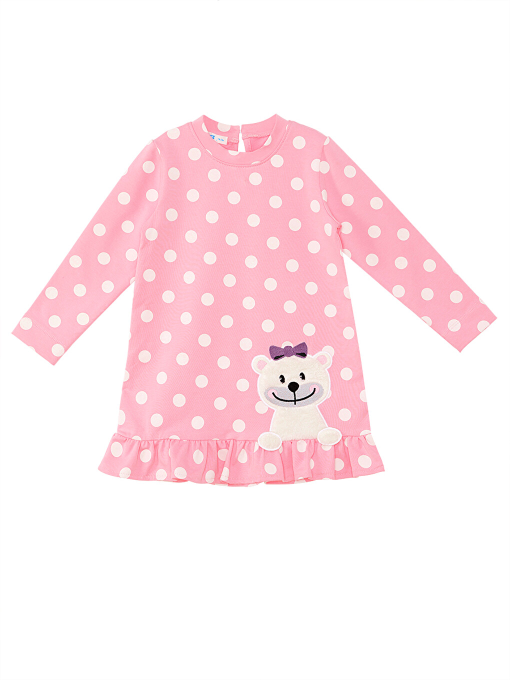 Ayıcık Kız Bebek Puantiyeli Pembe Elbise-1