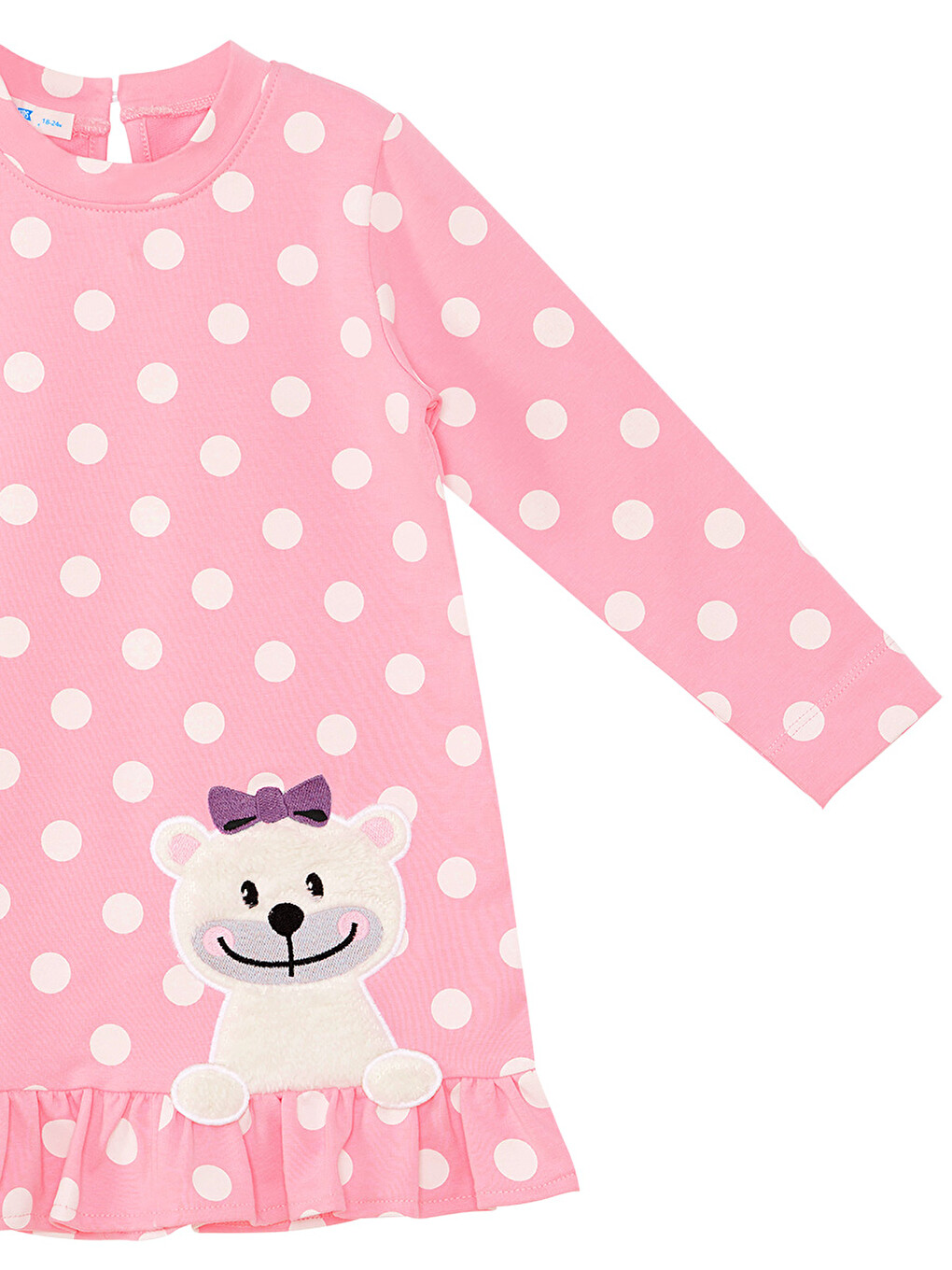 Ayıcık Kız Bebek Puantiyeli Pembe Elbise-3