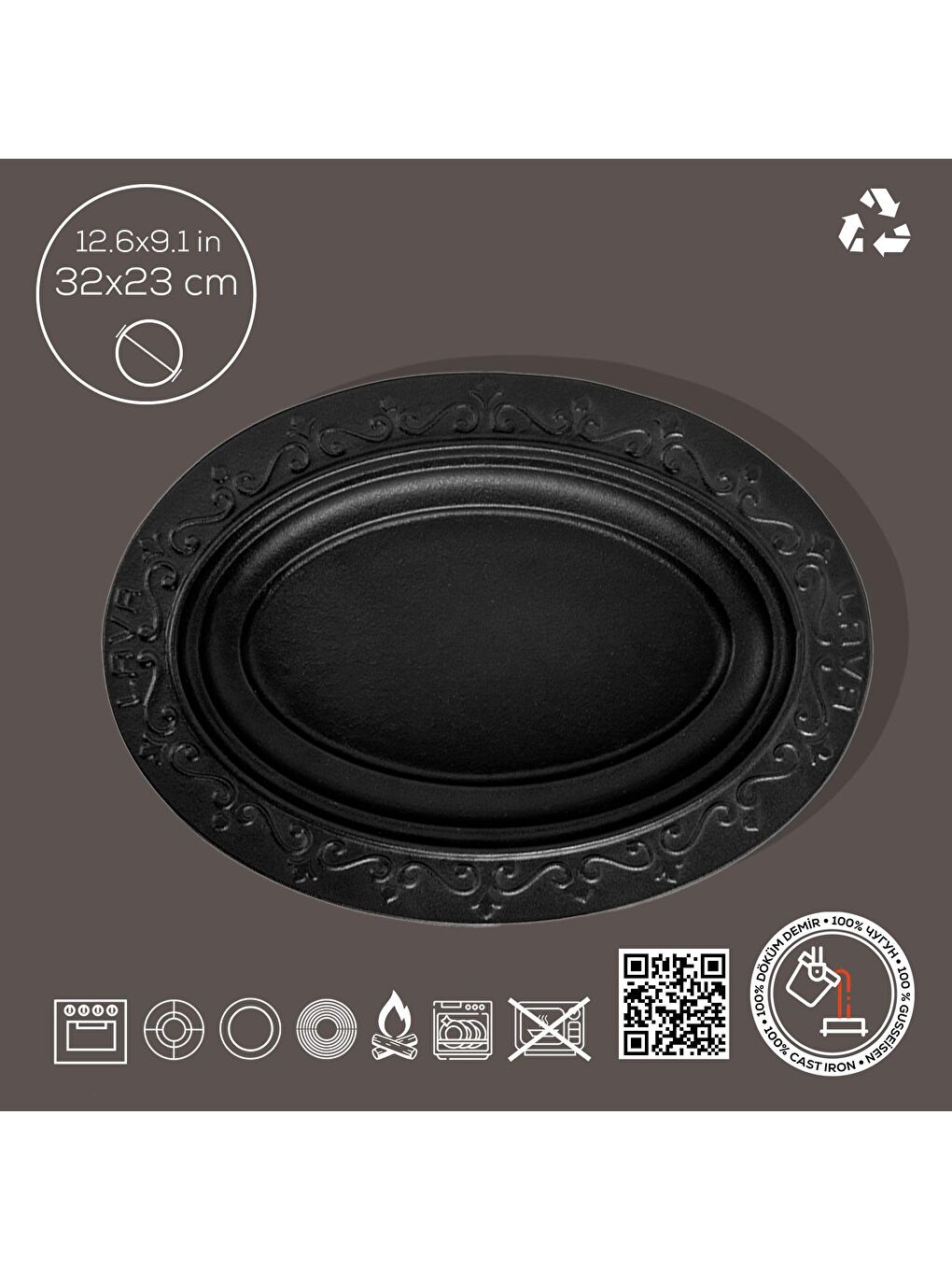 Siyah Oval Döner, Kebap Tabağı. Ölçü 32x23cm.-3