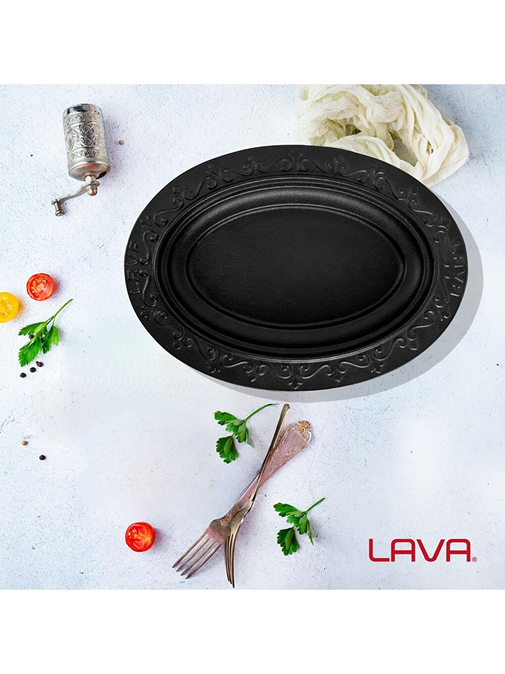 Siyah Oval Döner, Kebap Tabağı. Ölçü 32x23cm.-5