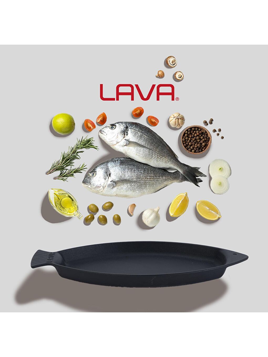 Siyah Balık Tabağı Döküm Demir Yekpare Kulplu Ölçü 20x32cm.-4