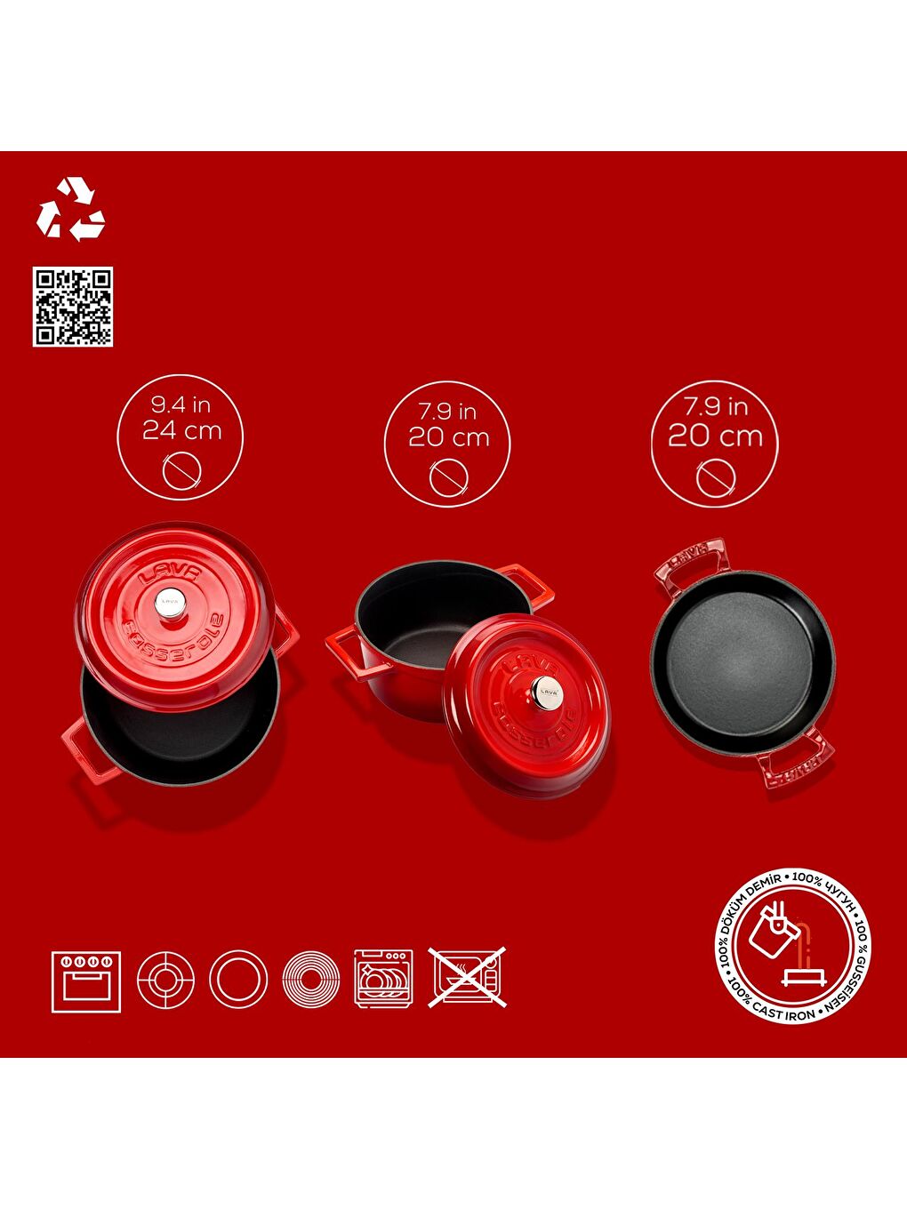 Kırmızı Döküm 3x Trendy Serisi 6 Parça Tencere Seti-2
