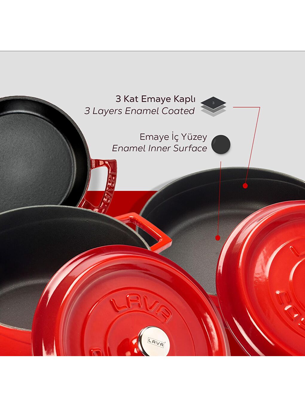 Kırmızı Döküm 3x Trendy Serisi 6 Parça Tencere Seti-4