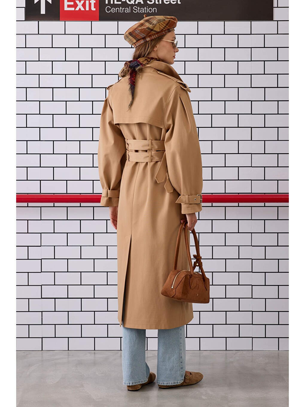 Kahverengi Çift Kemerli Trençkot Camel-3