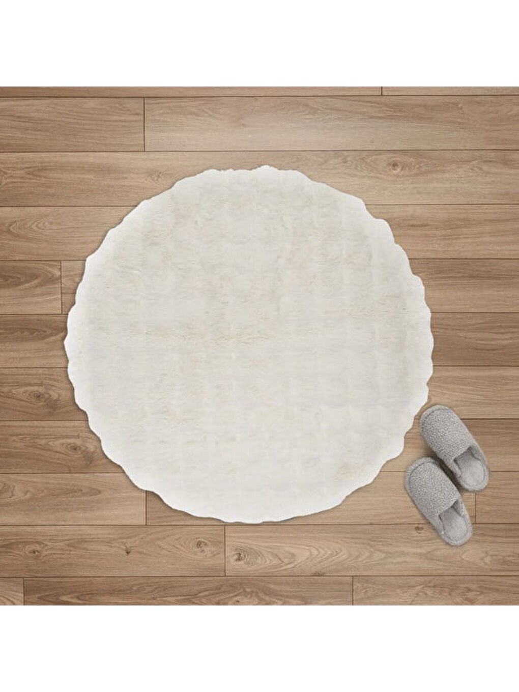 Evidea Ekru Soft Bubble Yuvarlak Halı - Krem - 100x100 cm