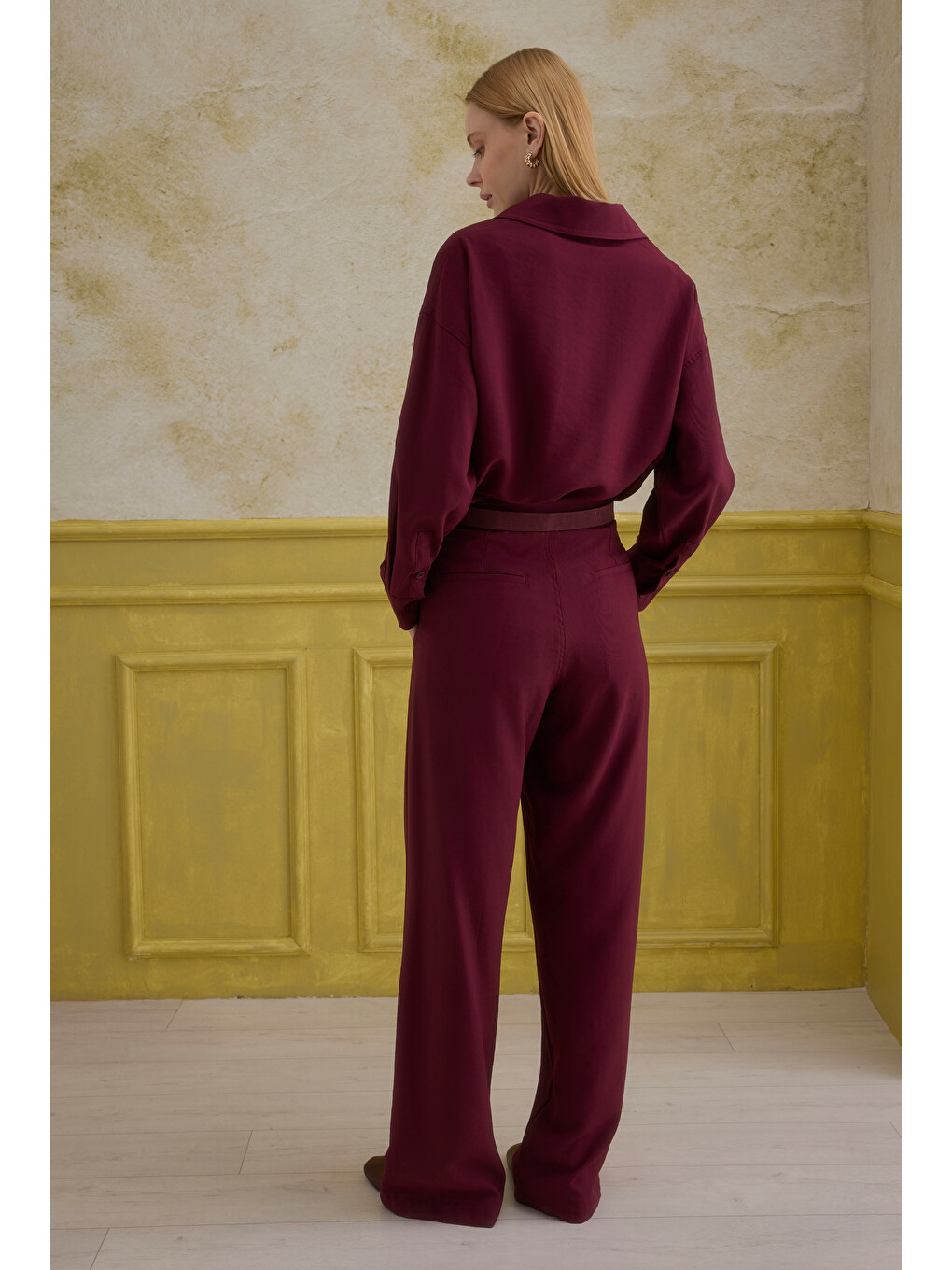 Düz Kesim Pantolon Bordo-3