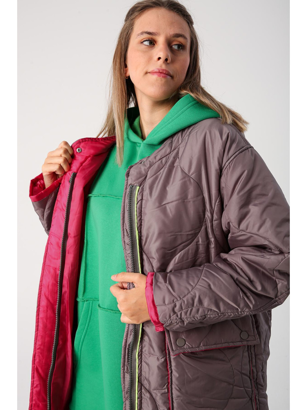 Bej Kum Renkli Astarlı Neon Biyeli Oversize Mont - S000020050-29738 | LCW