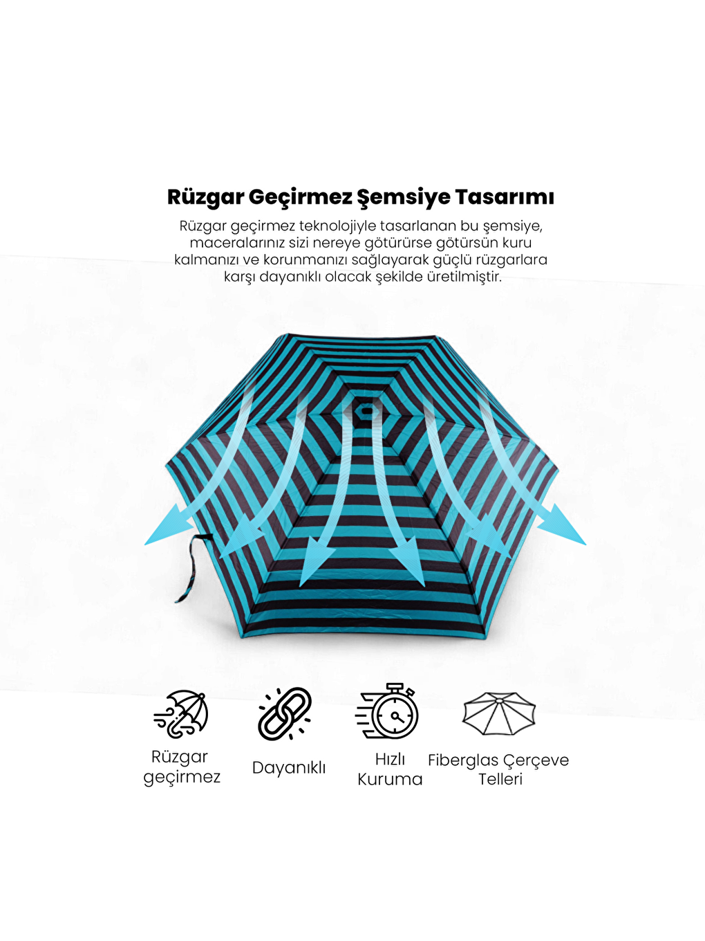 Moods Up Siyah Yeşil Çizgili Manuel Mini Şemsiye-6