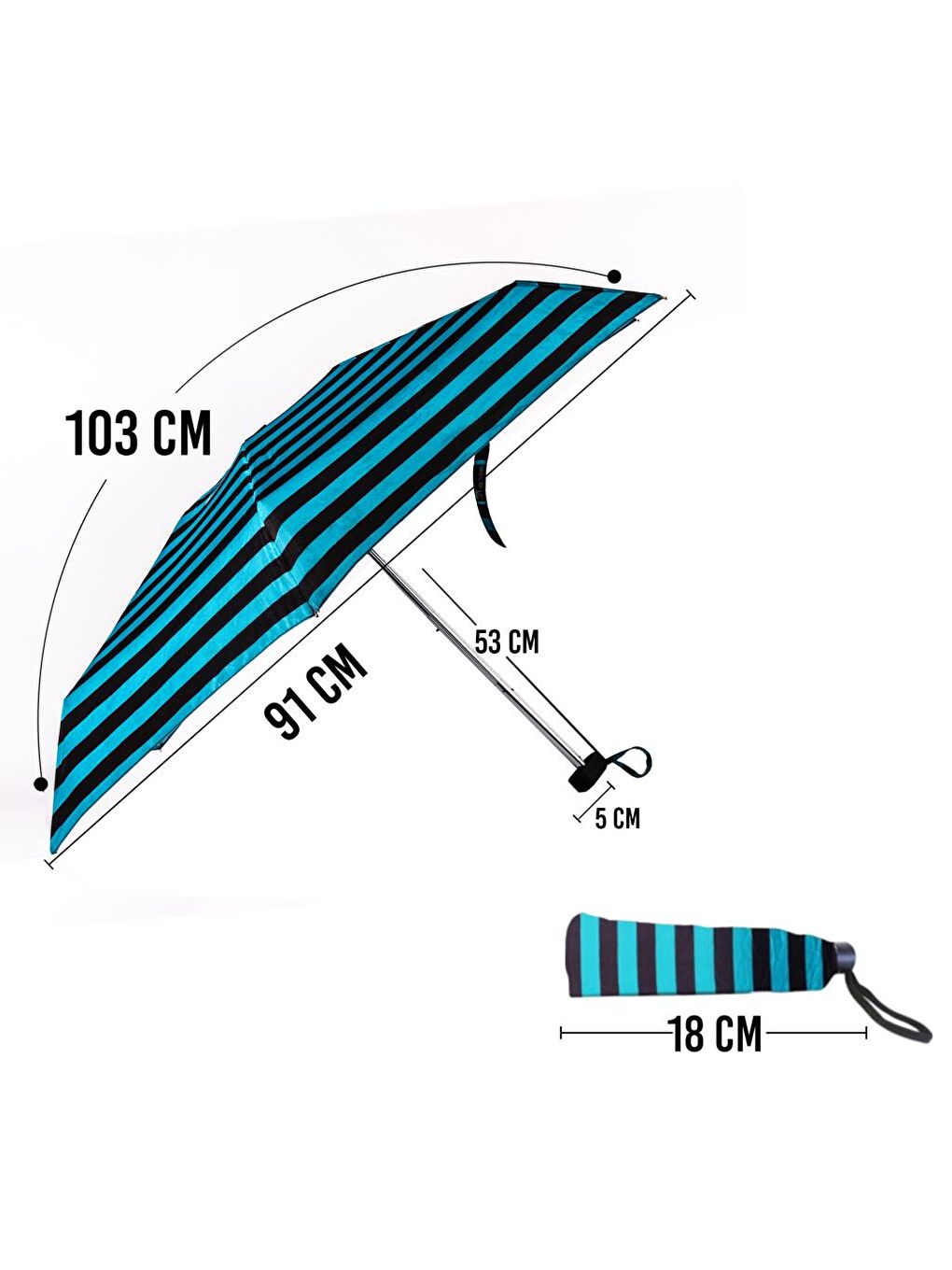Moods Up Siyah Yeşil Çizgili Manuel Mini Şemsiye-7