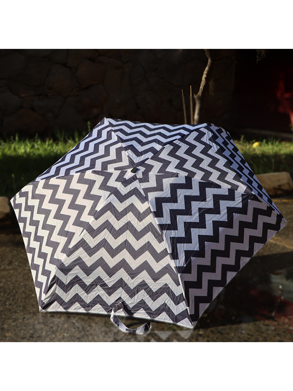 Biggdesign Moods Up Siyah Beyaz Zikzaklı Manuel Mini Şemsiye - 4
