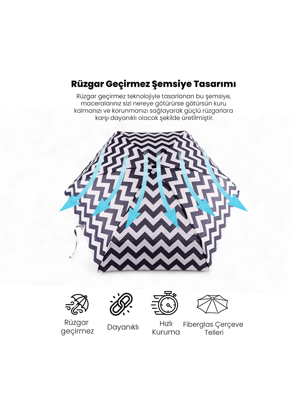 Biggdesign Moods Up Siyah Beyaz Zikzaklı Manuel Mini Şemsiye - 6