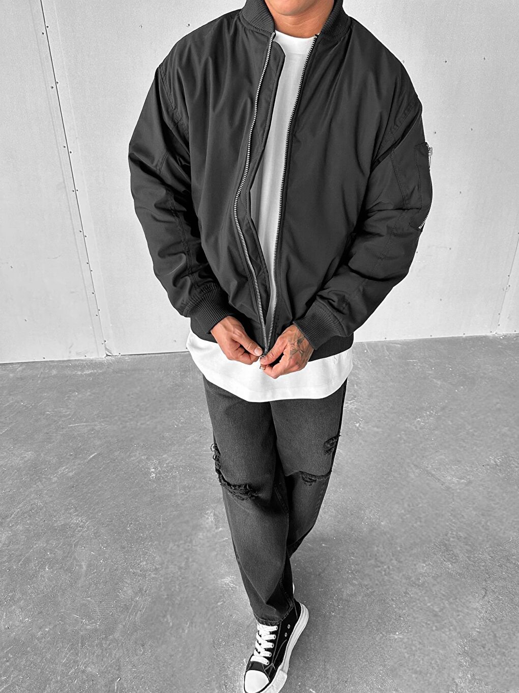 Erkek Basic Bomber Ceket Siyah-1