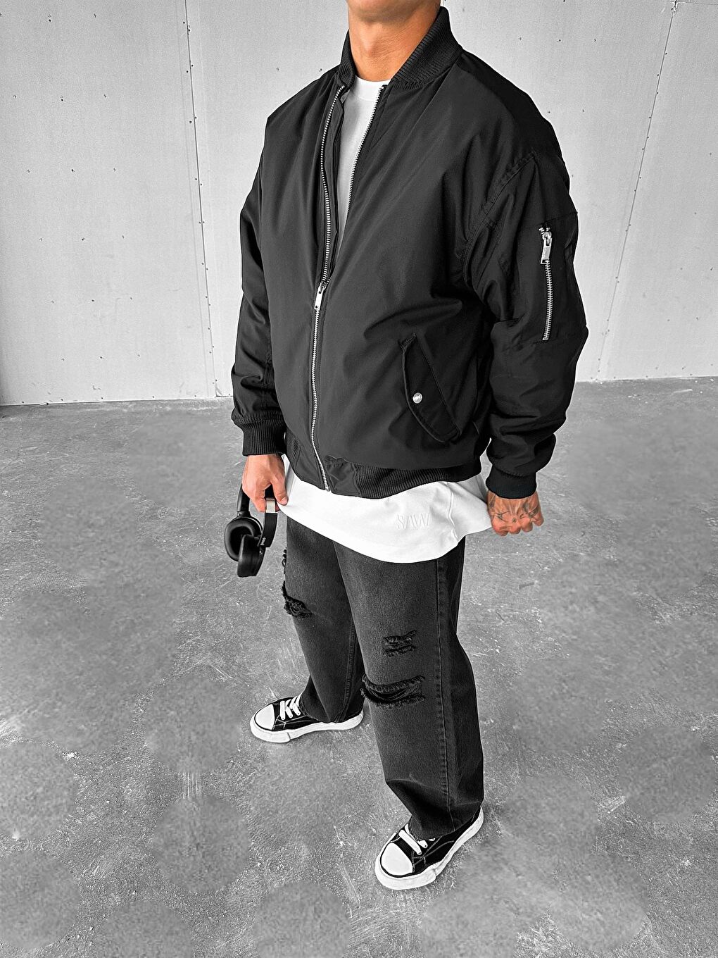 Erkek Basic Bomber Ceket Siyah-2