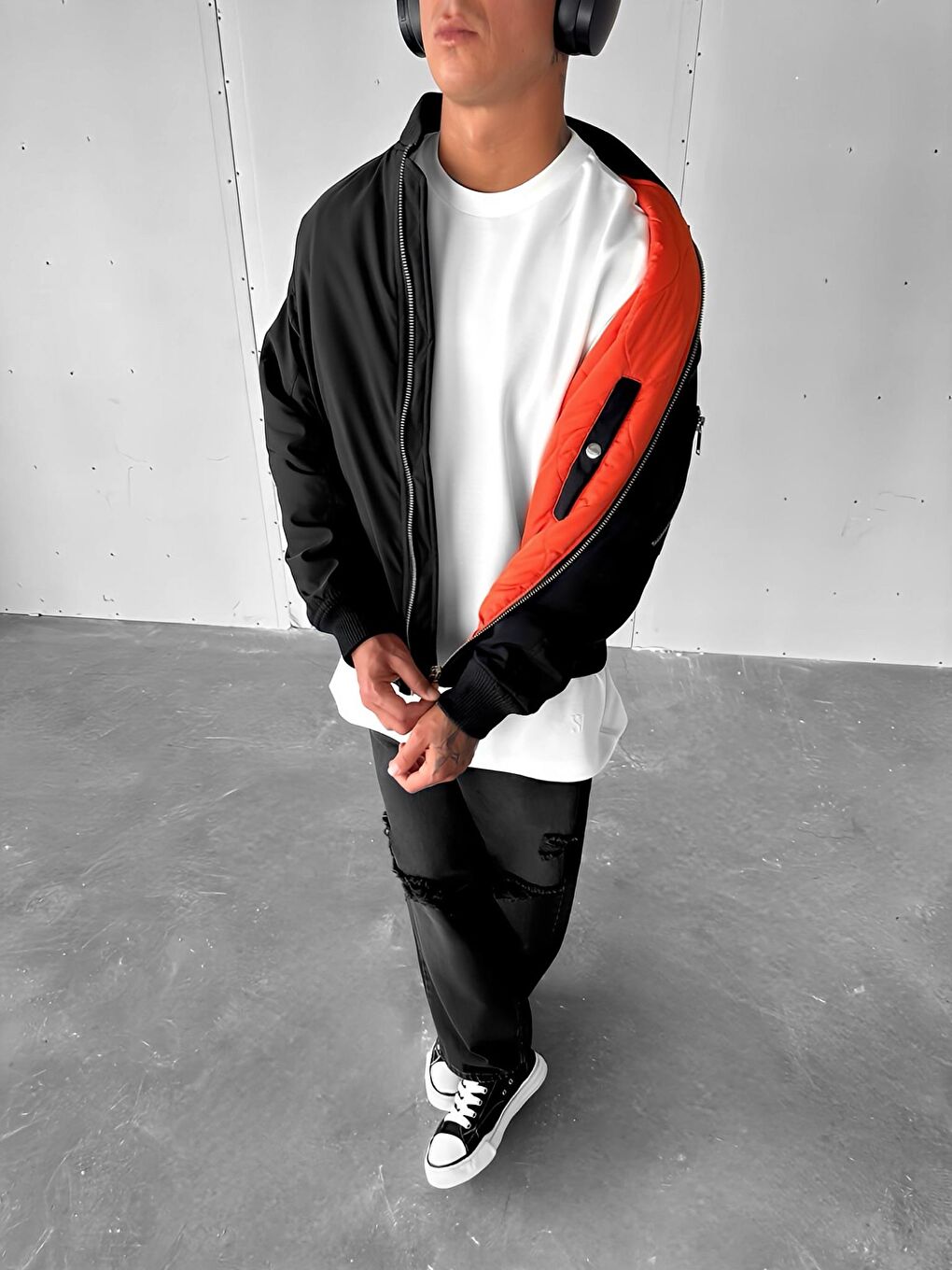 Erkek Basic Bomber Ceket Siyah-4