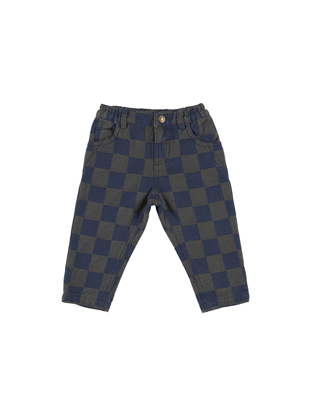 Panço Kahverengi Erkek Çocuk Kareli Denim Pantolon