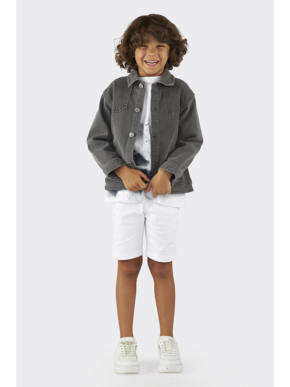 Gri Erkek Çocuk Denim Mont-3