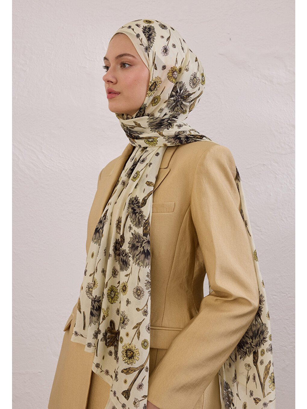 Bloomıng Dahlıa Desen Rami Şal Soft Sarı-4