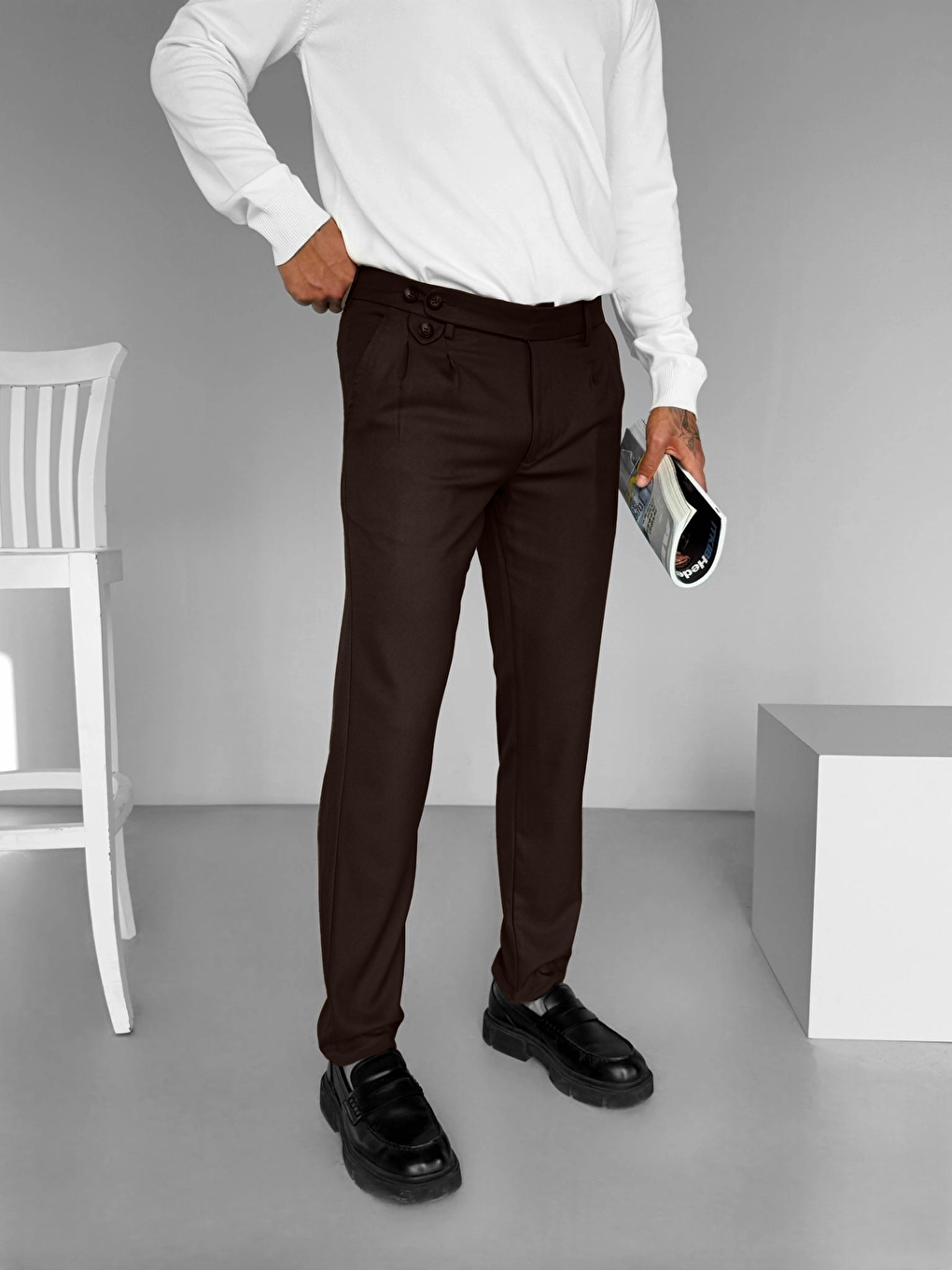 Kahverengi Pileli Kumaş Erkek Pantolon Kahve