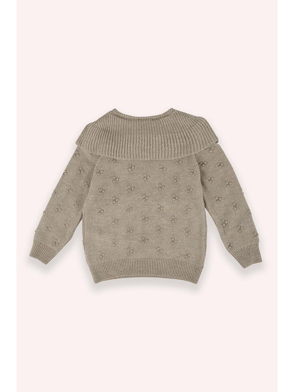 Bej Kız Çocuk Dokulu Triko Kazak-1
