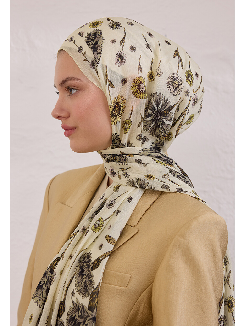 Bloomıng Dahlıa Desen Rami Şal Soft Sarı-7